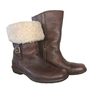 UGG Australia Bellvue Dark Brown Leather Sheepskin Shearling Boots Women's‎ Sz 8